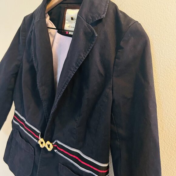Elevenses First Mate Blazer Womens Size 8 Navy Anthropologie Nautical Military - Picture 2 of 13